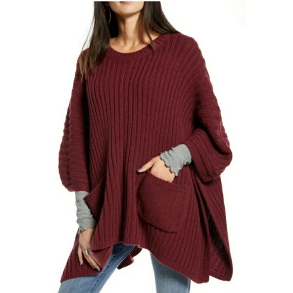 Treasure&Bond Rib Knit Poncho OS - Picture 1 of 5